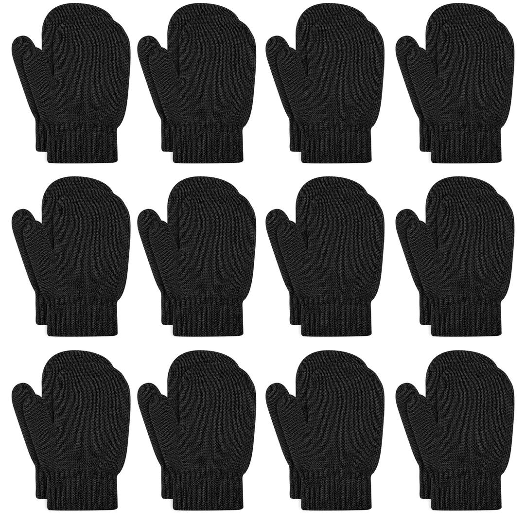 ONESING 12 Pairs Toddler Mittens Kids Knit Warm Mittens Children Solid Winter Gloves for Baby Girls Boys Black Grey White Kakki 4-6