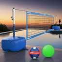 Haokelball Pool Volleyball Net Set  Adjustable 15ft-32ft Length & Height, LED Net, 2 Volleyballs (Standard & Glow-in-The-Dark), 45L Weighted Base, for Family Fun, Pool & Party Games