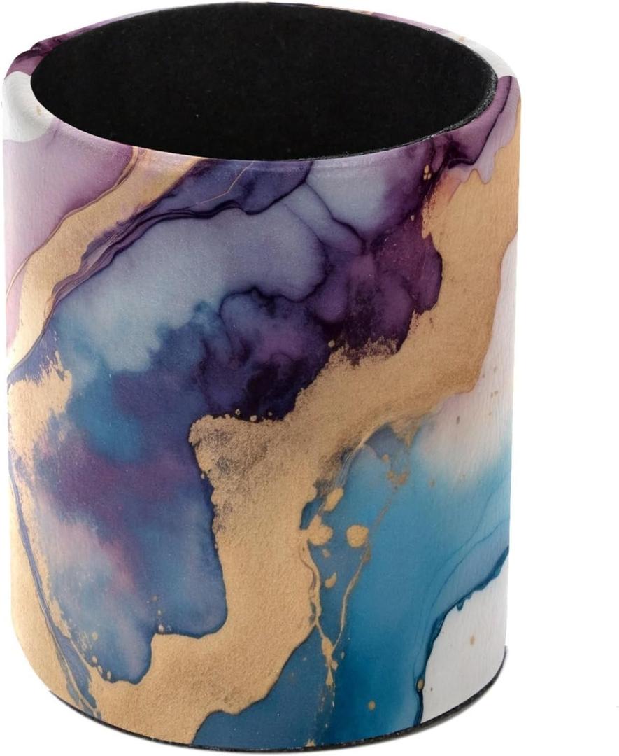 Leather Pen Holder for Desk, Marbled Texture Pencil Organizer Makeup Brush Cup Holders Pen Storage for Office Home