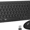 FD Wireless Keyboard and Mouse Combo - 2.4GHz USB Cordless, Cute Round Keys, Quiet and Slim Set for Laptop, Computer, TV, and Mac - Black