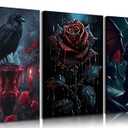 3pcs Vintage Gothic Canvas Wall Art Dark Academia Pictures Wall Decor Spooky Dark Rose Posters Prints Paintings for Bedroom Living Room Artwork Home Decoration Prepare To Hang