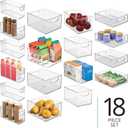 iDesign Stackable Plastic Handle Bin Assortment Set - Storage Organizers for Kitchen, Fridge, Pantry, Home -18 Pack, Clear | Cabinet Organization, Container, BPA-Free