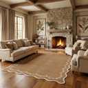 GarveeHome 6x9 Scalloped Area Rug Brown Washable Rugs for Living Room Bedroom, Soft Low Pile Non Slip Accent Floor Mat Solid Floral Print Throw Rug Farmhouse Indoor Carpet for Dorm Playroom