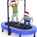 ANCHEER 56" Double Mini Trampoline for Kids, Mini Rebounder with 5-Level Adjustable Handle, Parent-Child Trampoline for Kids, Max Load 220lbs, Fun for Indoor/Outdoor (Training Blue)