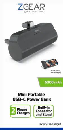 ZGEAR Mini Portable USB-C Power Bank 2 Phone Charges 5000 mAh
