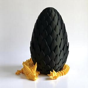 3D Printed Dragon Egg with Dragon - Black Egg with Gold Dragon - Large Flexible Fidget 3D Printed Toy, Gift Bag Filler, Desk Decoration, Party Favor, (12 Inch Dragon)