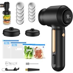 Electric Mason Jar Vacuum Sealer Kit with 20 Reusable Vacuum Bags, 10 Mason Lids, 3-in-1 Handheld Vacuum Sealer, Powerful Compact Vacuum Seal Machine, Portable Food Sealer, Ideal Gifts for Mom, Wife