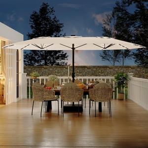 Garvee 15FT Patio Umbrella with Solar Lights & Base Included, Beige
Rectangular Large Patio Umbrella with Crank Handle 48 LED Lights, UV Protection for Outdoor Market, Backyard, Deck, Poolside