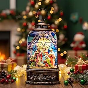 Christmas Snow Globe Water Lantern with Nativity Scene Battery Operated or USB Powered Musical Lighted Holiday Decoration for Tabletop Display for Family and Friends