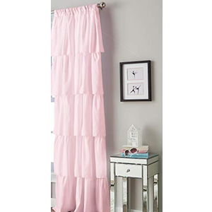 Curtainworks Flounced Ruffle Rod Pocket 100% Polyester, 42 x 63 Inch, 1 Curtain Panel, Pink