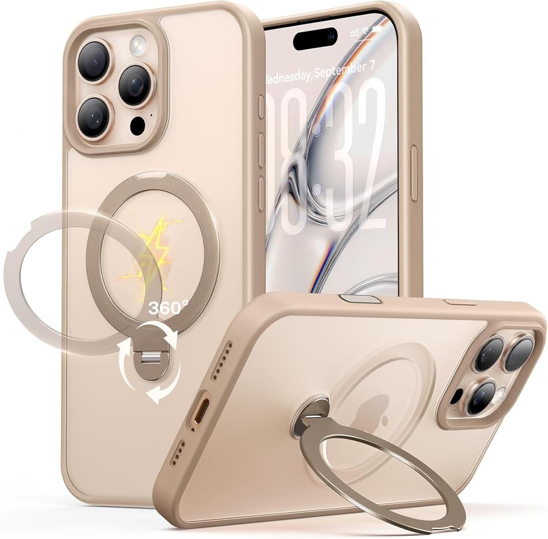 for iPhone 16 Pro Case: with 360 Spin Magnetic Stand, Camera Control Button, Fit for MagSafe, Military Drop Protection Slim Protective Phone Cover for 16Pro with Ring Kickstand, 6.3", Desert