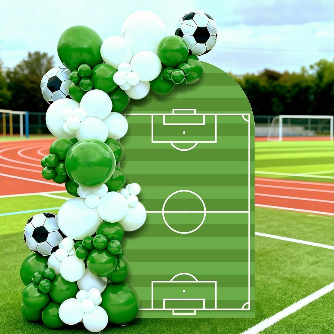 VitalCozy 7.2ft Soccer Field Birthday Party Arch Backdrop Cover Soccer Photography Backdrops Spandex Fitted Arch Stand Covers for Rugby Balloons Birthday Parties (Green)