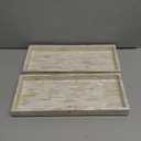 PEMAR Set of 2 Mother of Pearl Vanity Tray for Bathroom Counter, 11" Wooden Organisation Valet Tray for Perfume Makeup Bedroom Dresser Kitchen Sink Countertop Organizer, Toilet Tank (White Tiles)