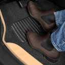 BDK Two-Tone Carpet Car Floor Mats with Faux Leather Accents, Automotive Floor Mat Set with Built-in Heel Pad, Stylish Interior Car Accessories (Beige)