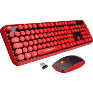 FOPETT Wireless Keyboard and Mouse Combo, 104 Keys Full-Sized 2.4 GHz Round Keycap Colorful Keyboards, USB Receiver Plug and Play, for Windows, Mac, PC, Laptop, Desktop (Black Red)