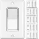 BESTTEN 30 Pack Single Pole Decorator Light Switch, Rocker Paddle Wall Switch, On/Off Interrupter, w/Wall Plate, 15A 120/277V, UL Listed, White