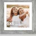 Hongkee 6x6 Picture Frame with Glass, Display Pictures 4x4 with Mat or 6 x 6 without Mat - Wall and Tabletop, 6 by 6 Photo Wooden Frames (Grey, 1 Pack)
