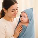 Preboun 4 Pcs Muslin Hooded Baby Towels,32"x 32" Cotton Newborn Bath Towel Muslin Infant Baby Blankets Absorbent Unisex Newborn Registry Gift for Girls Boys(Blue Series)