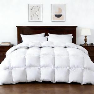 Feather Down Fiber Comforters Twin Size,Premium Ultra-Soft Breathable Comforter High Fill Power White Duvet Insert,All Season Hotel Luxury Bedding Comforters 8 Corner & Center Loops,Baffle Box Design
