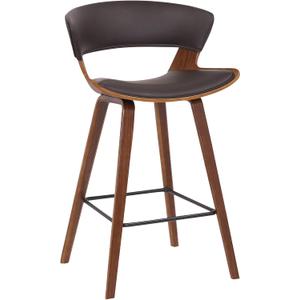 Armen Living Jagger Modern 26" Counter Height Barstool with Brown Faux Leather and Black Powder Coated Footrest