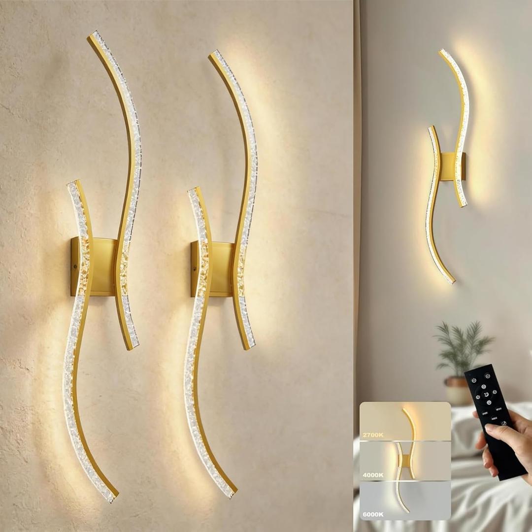 DORESshop Battery Operated Wall Sconces Set of 2, Bubble Acrylic Wireless Rechargeable Wall Lights with Dimming, 3000K-6000K, 8000mAh, Sconce Wall Decor for Living Room, Hallway, Bedroom, Gold, 39in