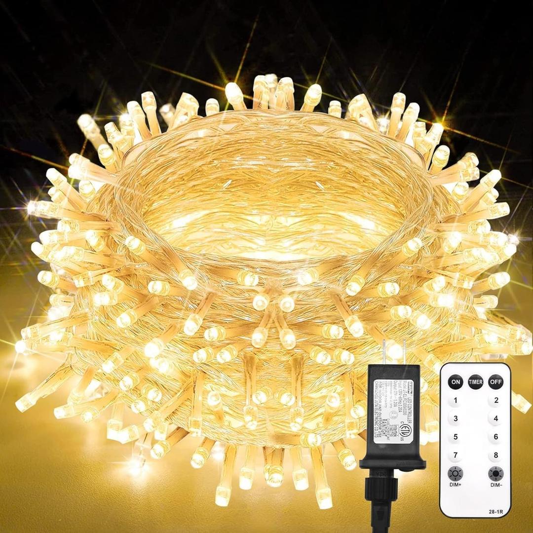 suddus Indoor Christmas Lights with Remote, Warm White String Lights Plug in with Timer, 33ft 100 LED Twinkle Fairy Lights for Bedroom Dorm Xmas Tree Wreath Wedding Garden Party Outdoor Decorations