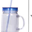 Plastic Mason Jars with Handles, Lids and Straws | 20 oz Double Insulated Tumbler with Straw | 4 Pack Set of 4 | Wide Mouth Mason Jar Mugs | Cups for Kids and Adults
