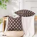 Neutral Floral Throw Pillow Covers 18x18 Vintage Farmhouse Cushion Covers Boho Home Decor for Sofa Chair Couch Throw Pillows for Living Room Bedroom Accent Brown Velvet Floral Pillowcases Set of 2