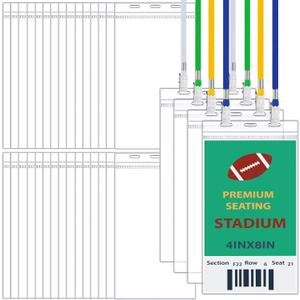 Patelai 30 Pcs Extra Large 4 x 8 Inch ID Badge Holders with Lanyard Bulk Clear Ticket Event Credential Badge Holders Waterproof ID Protector Sleeves for School Office Sporting Events Concert