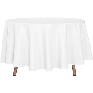 sancua Round Tablecloth - 90 Inch - Water Resistant Spill Proof Washable Polyester Table Cloth Decorative Fabric Table Cover for Dining Tables, Buffet Parties and Camping, White