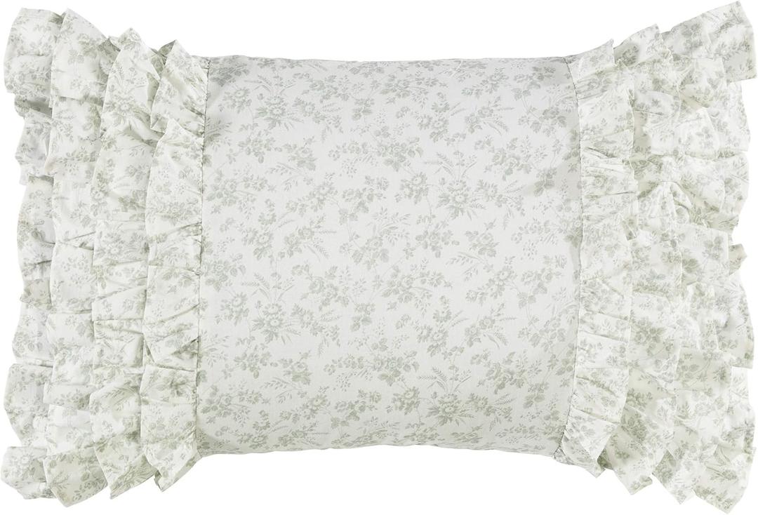 Laura Ashley Throw Pillow Cotton Envelope Closure, Elegant Home Decor for Couch or Bed, 14" x 20", Harper Pale Green