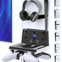 P5 Wall Mount Kit with Controller Holder Compatible with P5/Slim/Pro Disc & Digital, Pa5 Mount Floating for Gaming Accessories, Compact Pa5 Vertical Wall Shelf Organizer Bracket with Headphone Hook