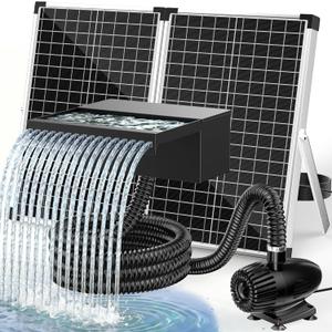 POPOSOAP 70W Solar Pond Waterfall Spillway with Pond Pump, Pond Spillway with 304 Stainless Steel & Filtration System & 9.8FT Tube for Pond Fountain Waterfall Garden Water Features-P5703S