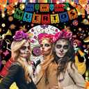 2 x Day of The Dead Backdrop Dia De Los Muertos Photography Background Sugar Skull Flower Mexican Fiesta Themed Party Decorations Banner Photo Studio Props (7x5FT: 84x60 inch)