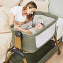 Jimglo 3 in 1 Baby Bassinet, Rocking Bassinets with Comfy Mattress and Wheels, Adjustable Height Bassinet Bedside Sleeper, Easy Folding Portable Crib for Newborn (Green)