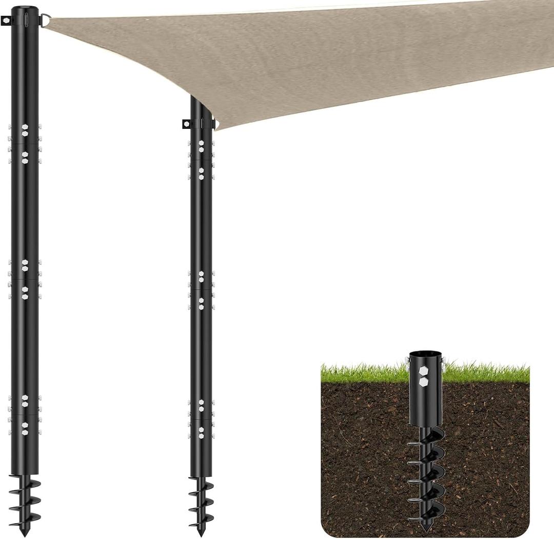 Shade Sail Poles, 2 Pack Heavy Duty Sun Poles ,Steel Shade Sail Post with D-Clamp for Outdoor String Light, Patio, Backyard 2.36in