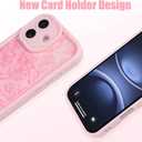 MZELQ Compatible with iPhone 17 Case 2025 Silicone Card Holder, Cute Pattern Rose Flower Floral Cover for Girls Women -Pink