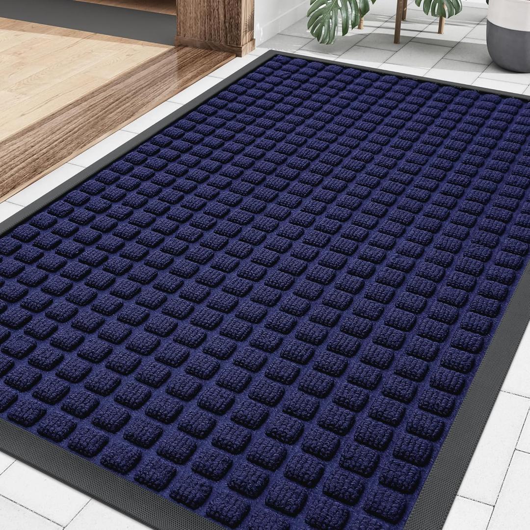 Smiry Front Door Mat Outside Entrance, Heavy Duty Natural Rubber Doormat, Non Slip, Trap Dirt and Moisture, Easy Clean, Low Profile Welcome Floor Mats for Indoor Outdoor Entry, 29.5x17 Inch, Navy Blue