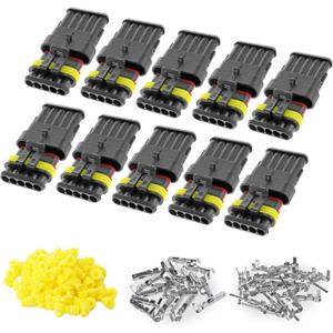 10 Kit 5 Pin Connector, 20-16 AWG Waterproof Electrical Automotive Wire Connector, 1.5mm Series Terminals Male Female Car Connectors Plug Sets