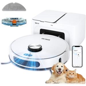 SHELIKI Robot Vacuum and Mop, 3-in-1 Robotic Vacuums Cleaner with LiDAR Navigation Smart Mapping & Max Strong 6000Pa Suction, Self Emptying Bases for 70 Days-White