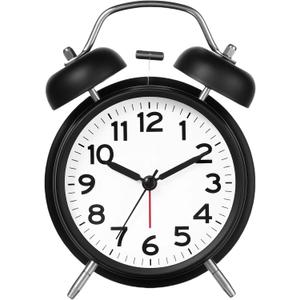 AKCISOT Loud Alarm Clock for Heavy Deep Sleepers, 4.5 Inches Analog Metal Twin Bell Clocks Battery Operated with Backlight for Bedroom Bseide, Old Fashioned for Desk Home Decoration (Black White)