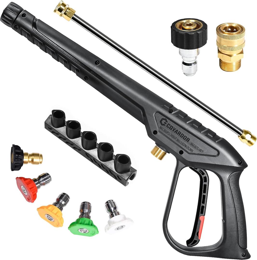 Pressure Washer Gun 3600 PSI with Extension Wand, Nozzle Holder & 5 Spray Tips, M22-14mm Fitting, Replacement for Ryobi, Karcher, Honda, Greenworks, Briggs & Stratton, Gas Power Washer