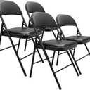 Comfortable Vinyl-Padded Metal Steel Folding Chairs, Black, 4-Pack