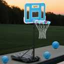 A11N SPORTS Pool Basketball Hoop with 16.5" LED Rim, Adjustable Height, PET Backboard, Sturdy Base, Ball & Pump Included Water Basketball Game for Poolside Play, 29" x 21.5" x 16.5"
