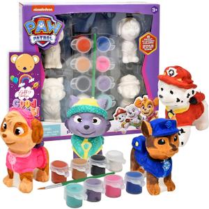 Paw Patrol Paint Your Own Figurines Art Craft Set, 4 Paw Figures, 8 Paints, Brush, Bookmark