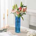 Blue Glass Vase, Glass Flower Vase, Ribbed Glass Vases, Blue Vase, Tall Cylinder Vases for Centerpieces, Living Room, Bedroom, Dining Table, Office, Wedding, Bookshelf Decoration, 12 Inches