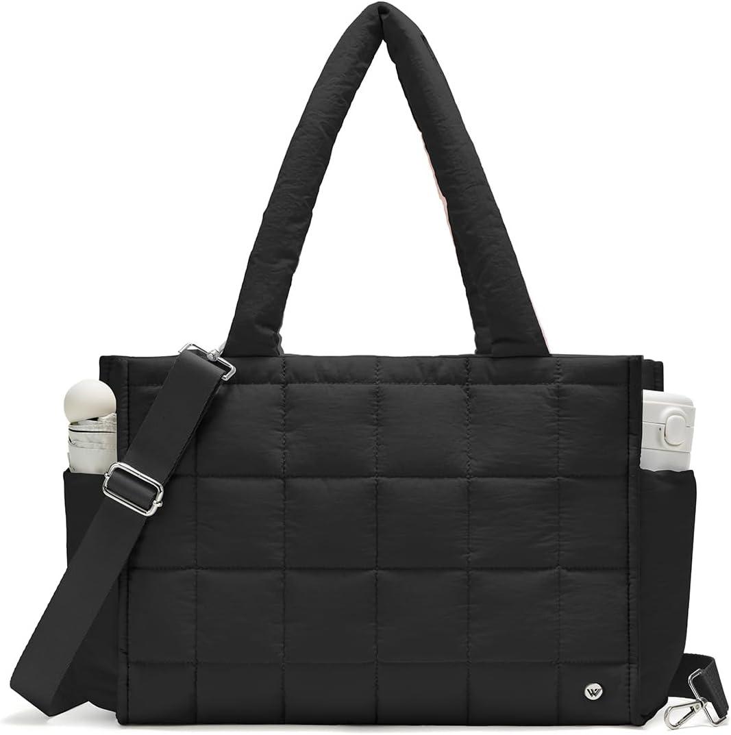 WESTBRONCO Puffer Crossbody Bags for Women Quilted Tote Bag Puffy Weekender Overnight Bag Nylon Shoulder Handbag