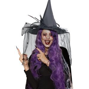 aninka 2 Pieces Halloween Witch Costume Set Women Adult Witch Hat and Wig Witches Hat Costume Cosplay