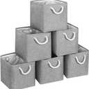 FinishingBo Large 11x11 Inch Cube Storage Bins with Cotton Handles for Closet, Shelves, Clothes, Towel (Gray-6 Pack)