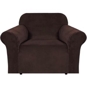 H.VERSAILTEX Stretch Velvet Armchair Cover Couch Covers 1 Cushion Chair Slipcover for Living Room Furniture Cover Crafted from Thick Comfy Rich Velour (Chair 31"-49", Chocolate)